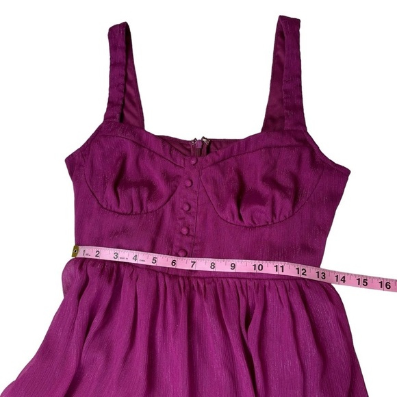Lulus Tier for the Drama Magenta Purple Lurex Tiered Midi Dress - Picture 12 of 15